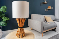 EUPHORIA Handgefertigte Tischlampe 56cm beige Longan-Holz mit Leinenschirm