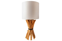 EUPHORIA Handgefertigte Tischlampe 56cm beige Longan-Holz mit Leinenschirm