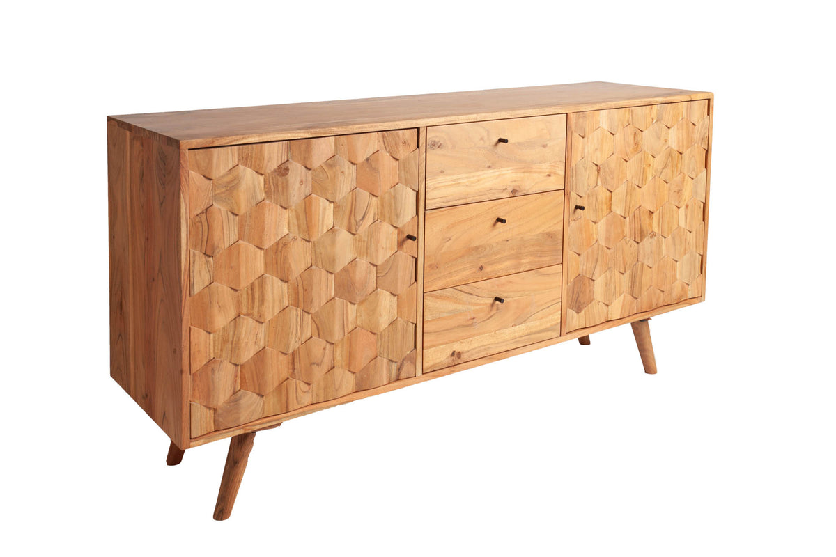 MYSTIC LIVING Solid sideboard 145cm natural acacia 3D surface solid wood