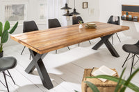 IRON CRAFT Solid dining table 240cm natural mango wood industrial design X-frame black metal