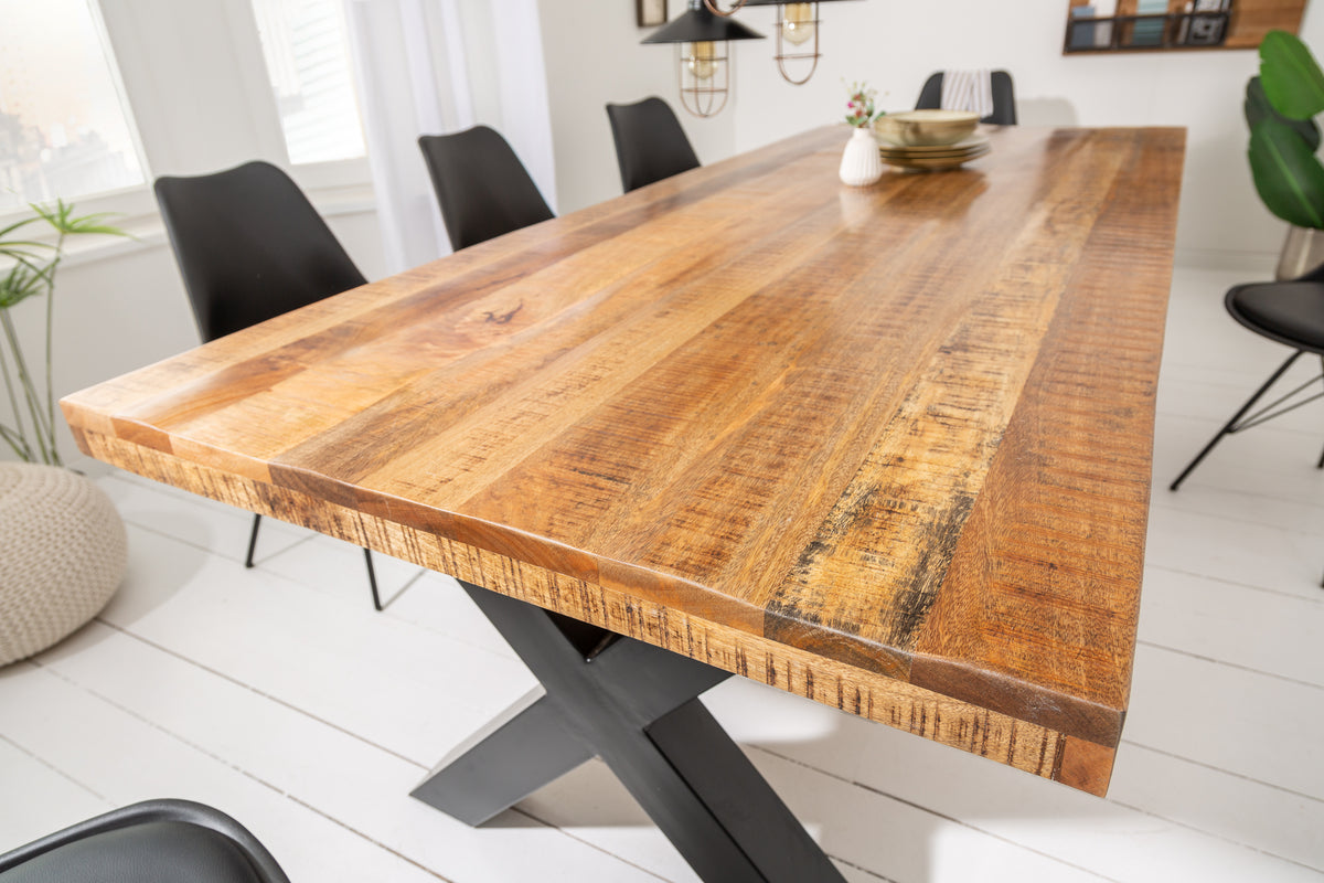 IRON CRAFT Solid dining table 240cm natural mango wood industrial