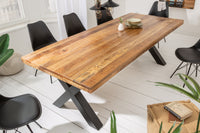 IRON CRAFT Solid dining table 200cm natural mango wood industrial design X-frame black metal