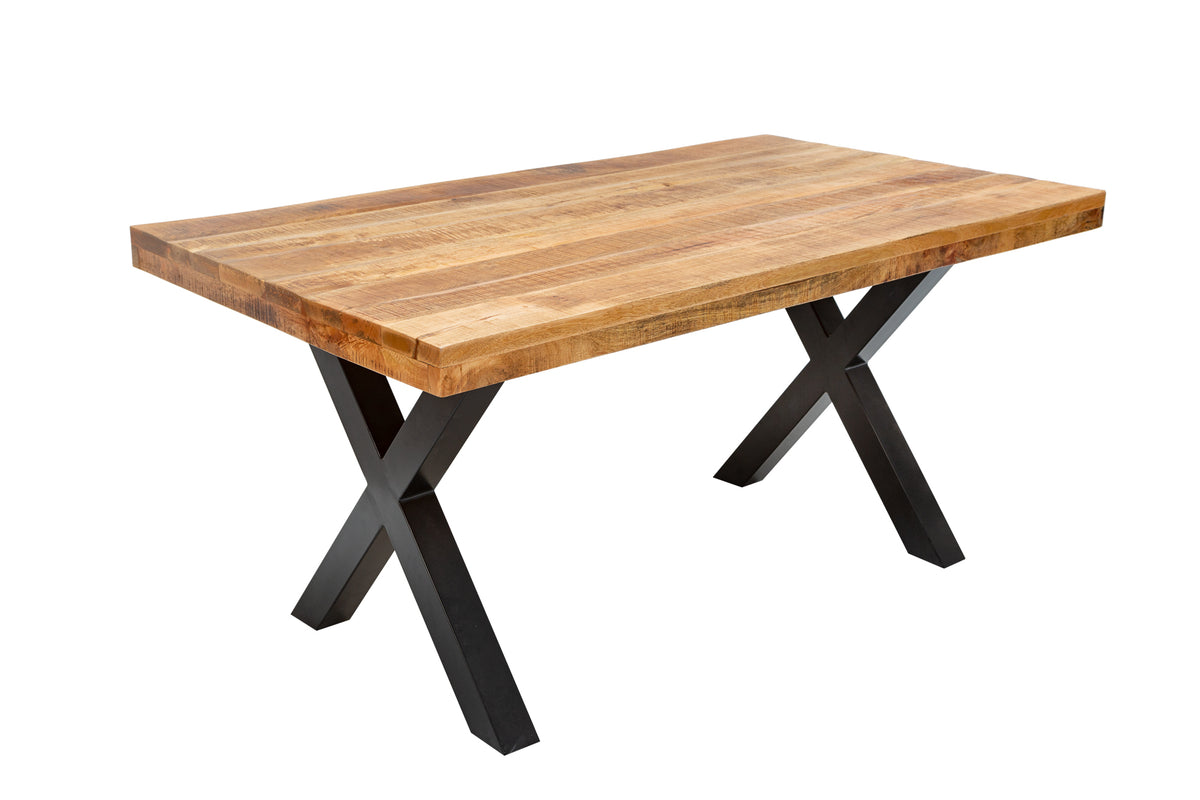 IRON CRAFT Solid dining table 160cm natural mango wood industrial design black metal