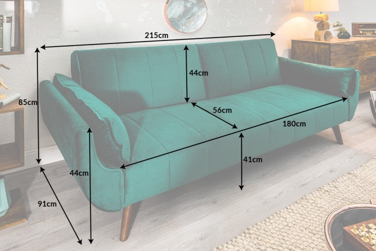 DIVANI Retro Schlafsofa 220cm Samt 3er Sofa mit Bettfunktion