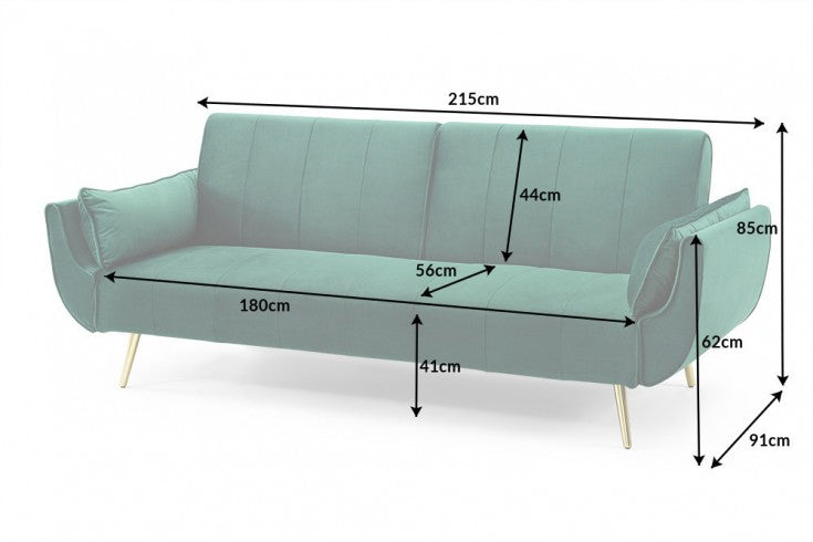 DIVANI Retro Schlafsofa 220cm Samt goldene Füße Bettfunktion 3er Sofa