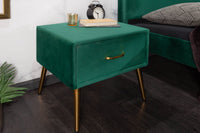 FAMOUS retro bedside table 45cm emerald green velvet with drawer