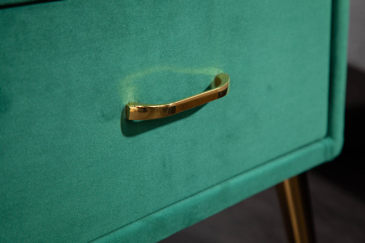 FAMOUS Retro Nachttisch 45cm smaragdgrün Samt mit Schublade