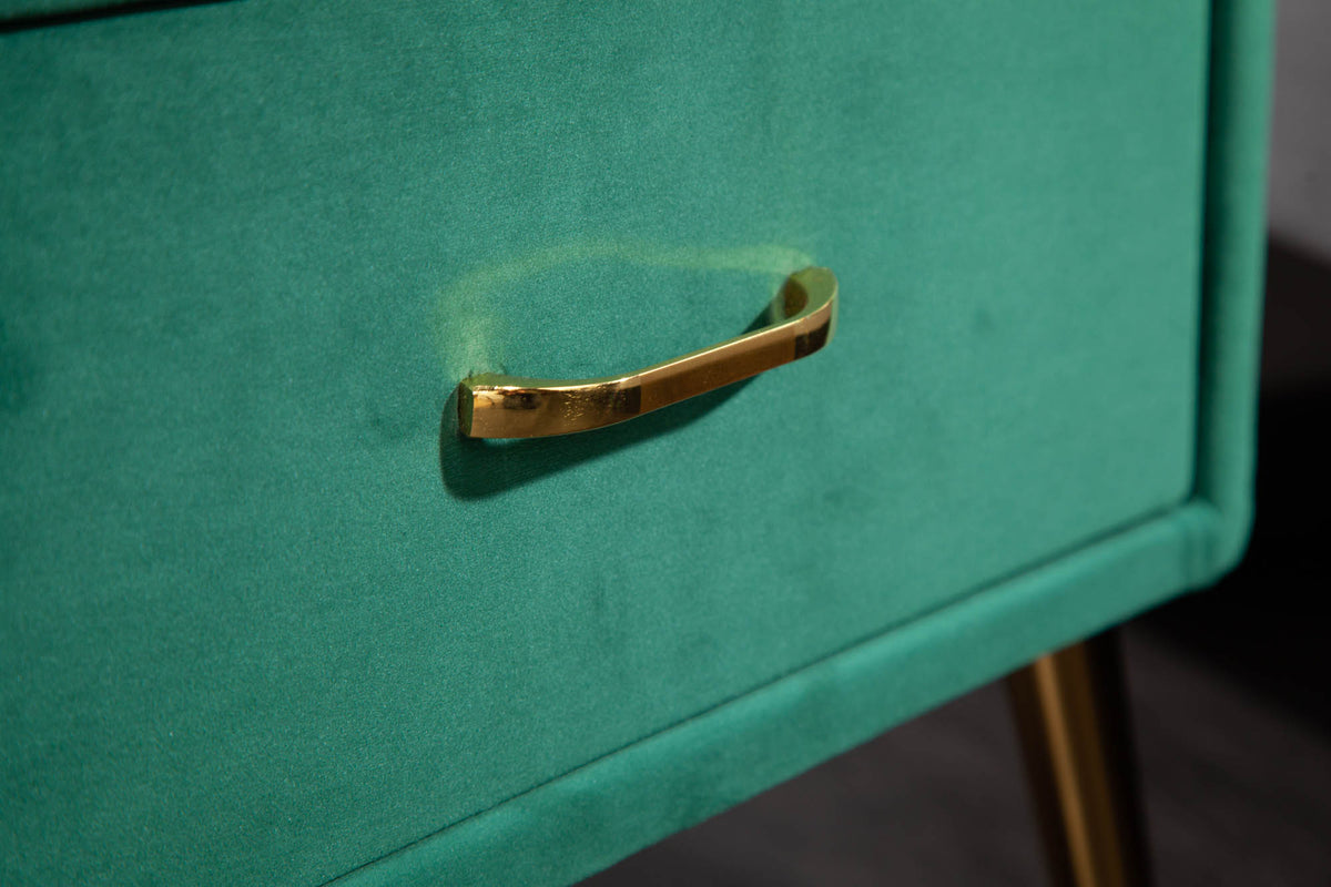 FAMOUS retro bedside table 45cm emerald green velvet with drawer