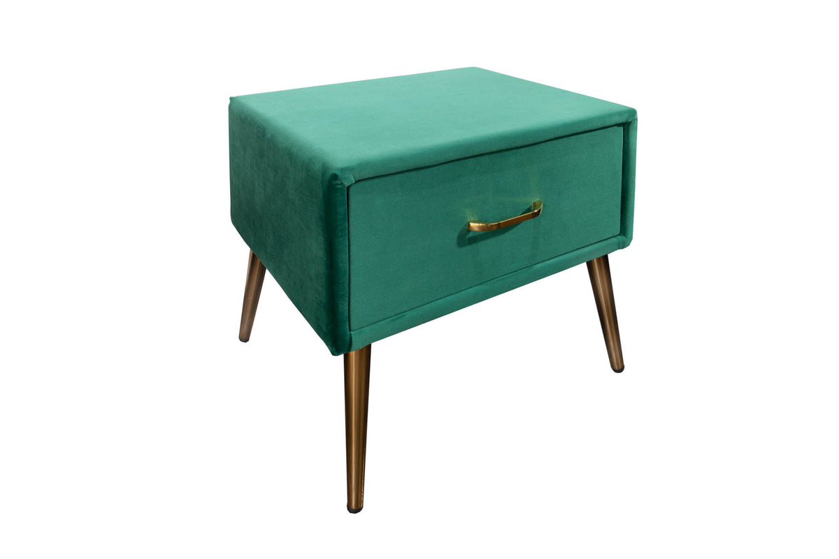 FAMOUS retro bedside table 45cm emerald green velvet with drawer