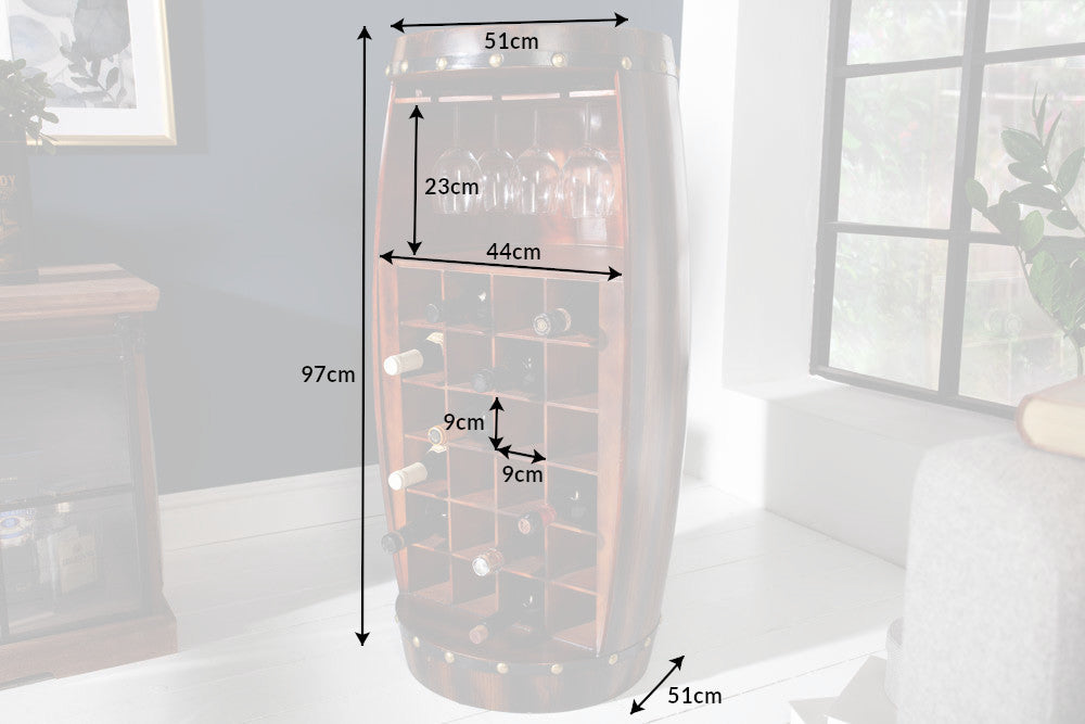 BODEGA Solid wine rack 97cm coffee brown pine barrel bar table for 24 bottles