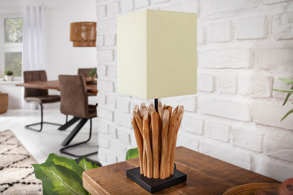 EUPHORIA Handcrafted driftwood table lamp 45cm beige with linen shade