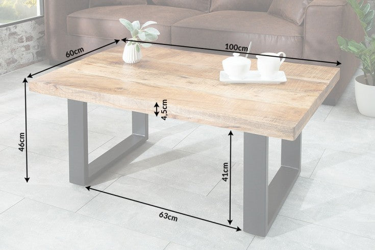 IRON CRAFT Design Couchtisch 100cm Mangoholz Eisen Industrial Design massiv schwarzes Gestell