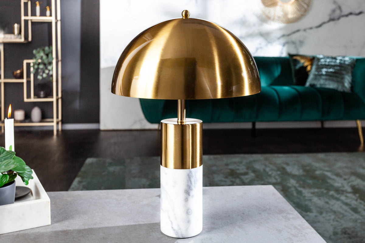 BURLESQUE Elegante Tischlampe 52cm gold mit grauem Marmorfuß