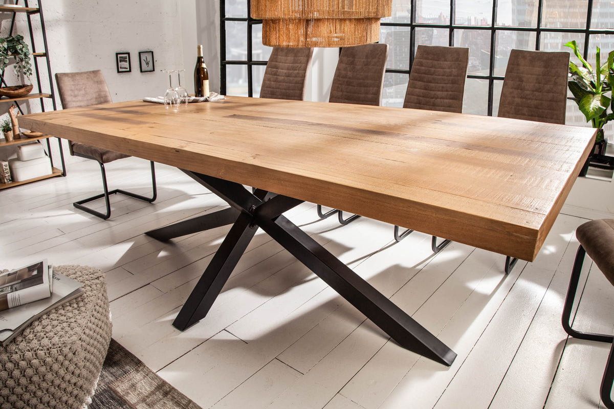 GALAXIE Solid industrial dining table 200cm recycled pine wood star-shaped frame