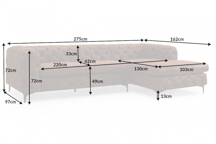 MODERN BAROCK Chesterfield Ecksofa 275cm antik braun 3-Sitzer
