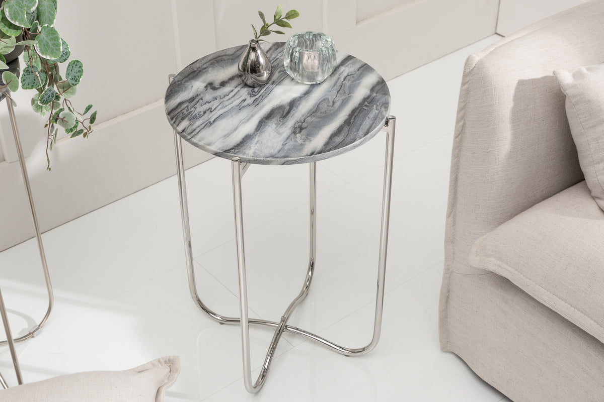 NOBLE II Handcrafted side table 38cm gray removable marble top