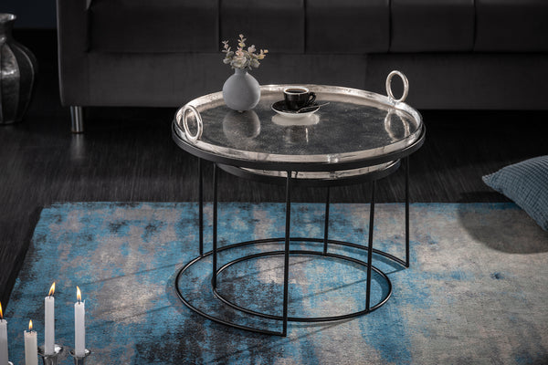 ELEMENTS Elegantes 2er Set Couchtische 62cm silber mit abnehmbarer Tischplatte