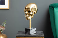 Elegante Skulptur SKULL 35cm gold Totenkopf mit Marmorfuß