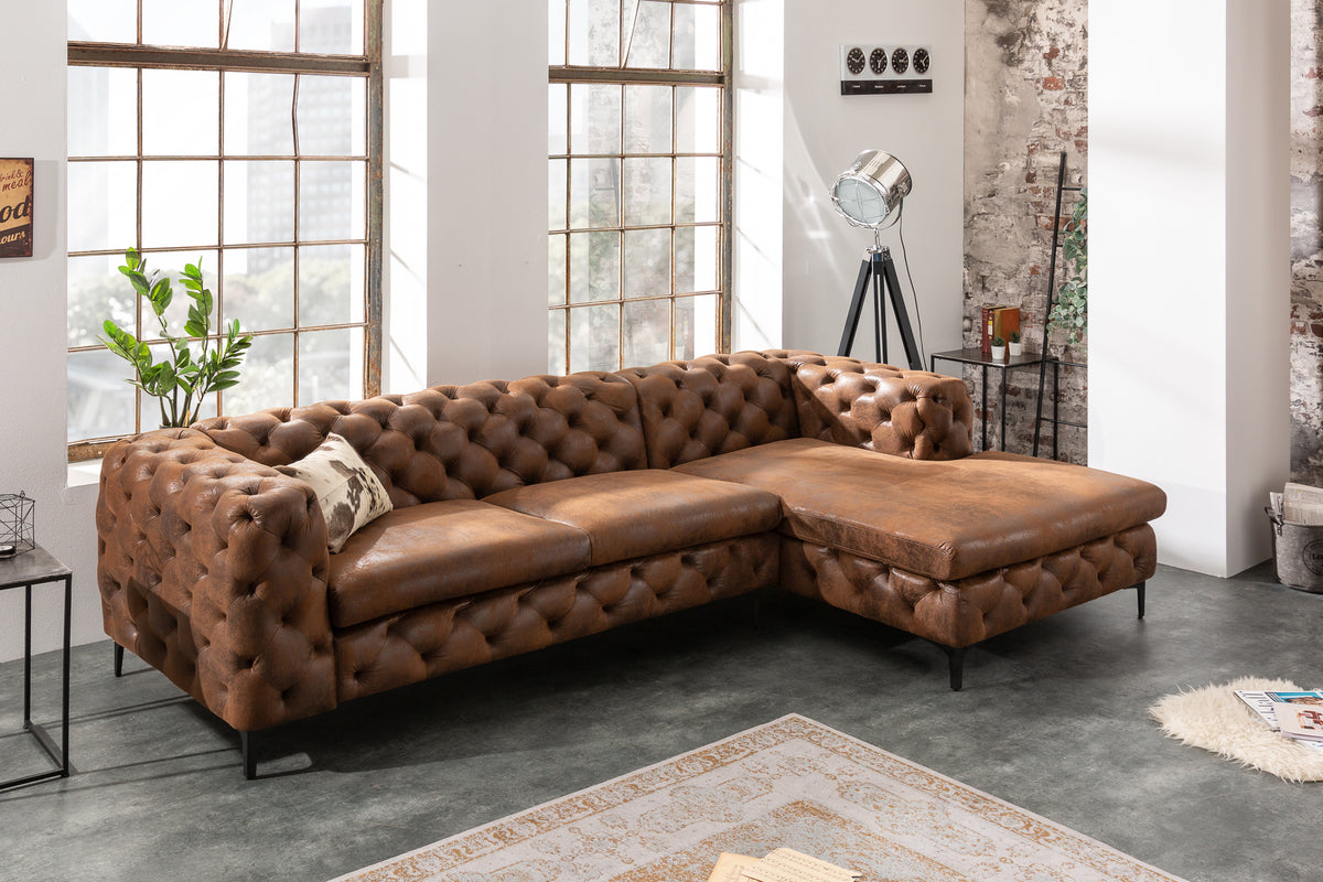 MODERN BAROCK Chesterfield Ecksofa 275cm antik braun 3-Sitzer