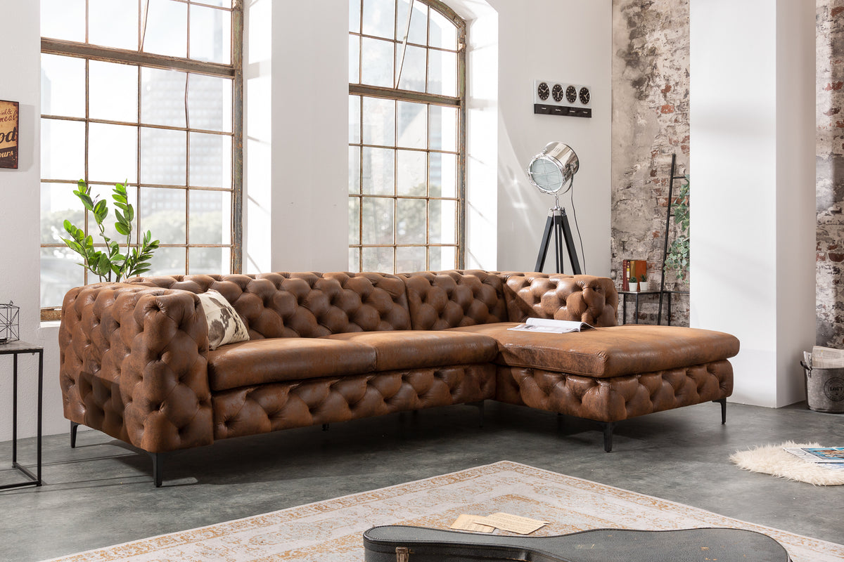 MODERN BAROCK Chesterfield Ecksofa 275cm antik braun 3-Sitzer