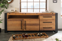 THOR Solid sideboard 193cm recycled pine wood industrial design with bottle holder