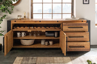 THOR Solid sideboard 193cm recycled pine wood industrial design with bottle holder