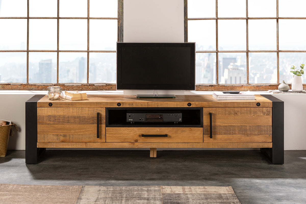 THOR solid TV lowboard 200cm recycled pine wood in industrial design