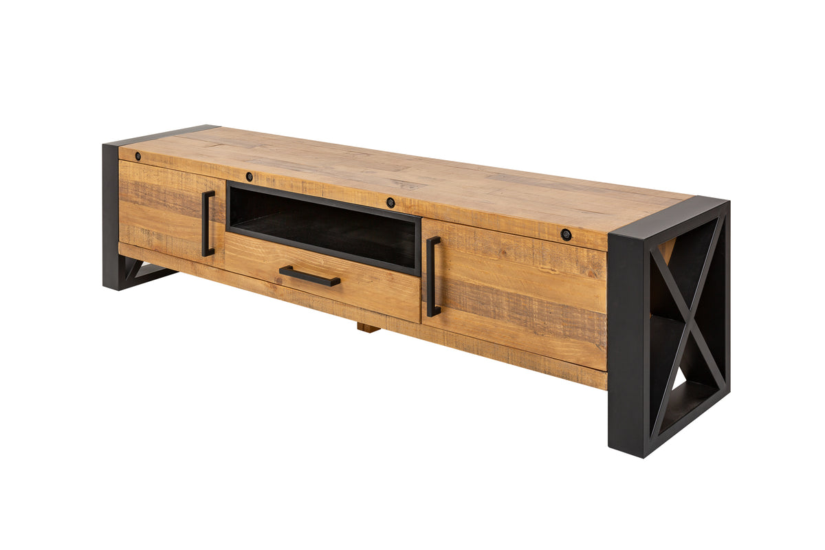 THOR Massives TV-Lowboard 200cm recyceltes Pinienholz im Industrial Design