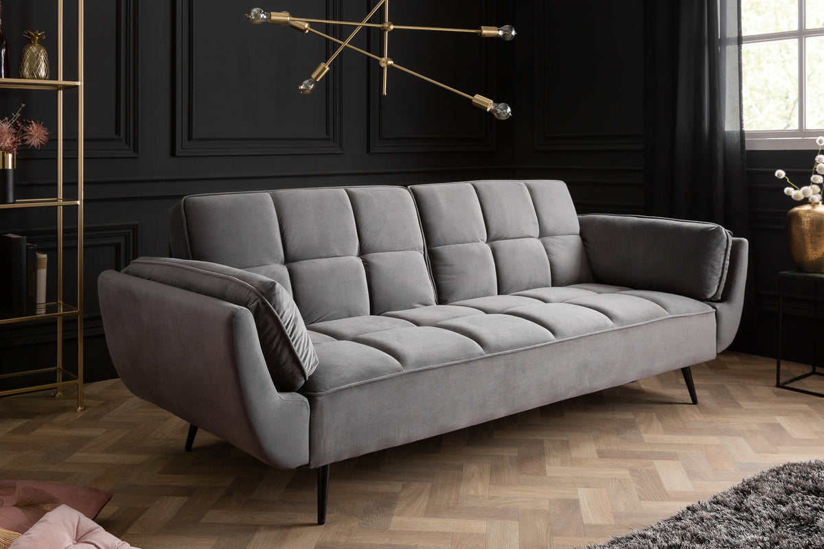 BOUTIQUE Retro Schlafsofa 213cm Samt 3-Sitzer mit schwarzen Füßen