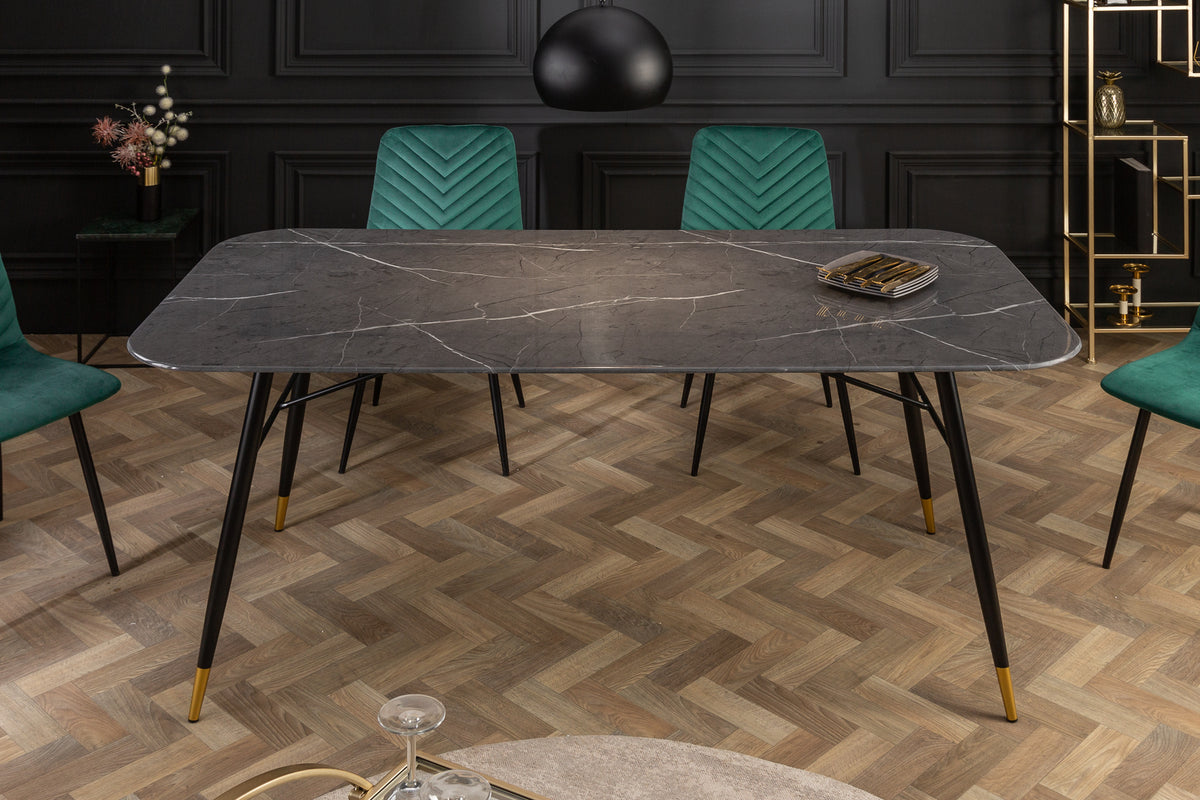 PARIS design dining table 180cm anthracite crystal glass with marble decor