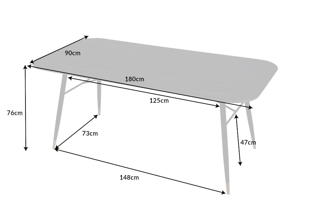 PARIS design dining table 180cm anthracite crystal glass with marble decor