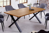 LOFT Modern dining table 180cm oak wood design black metal legs X-frame Industrial