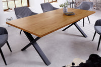 LOFT Modern dining table 180cm oak wood design black metal legs X-frame Industrial