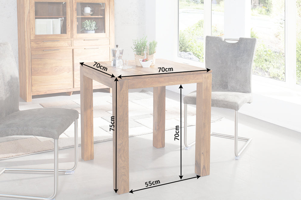 Solid dining table 70cm PURE Sheesham stone finish bistro table unique grain