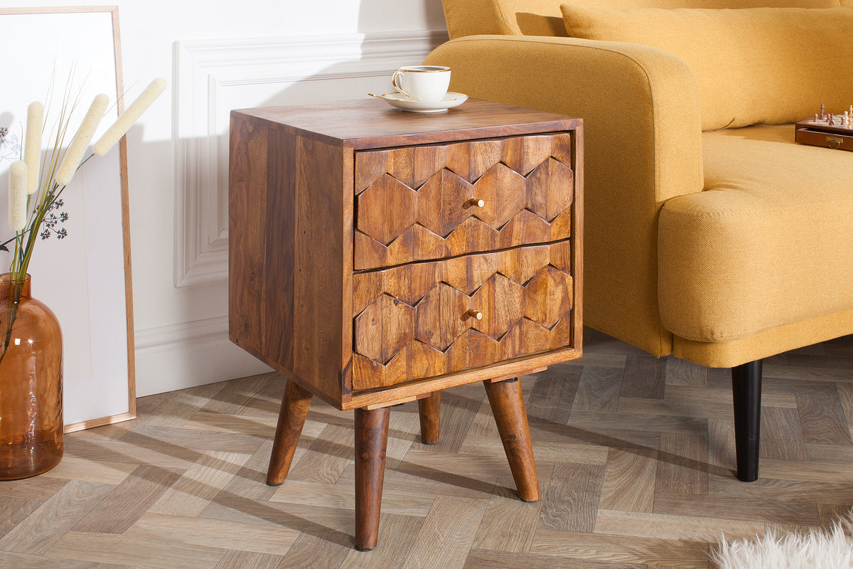 FAMOUS retro bedside table 45cm emerald green velvet with drawer