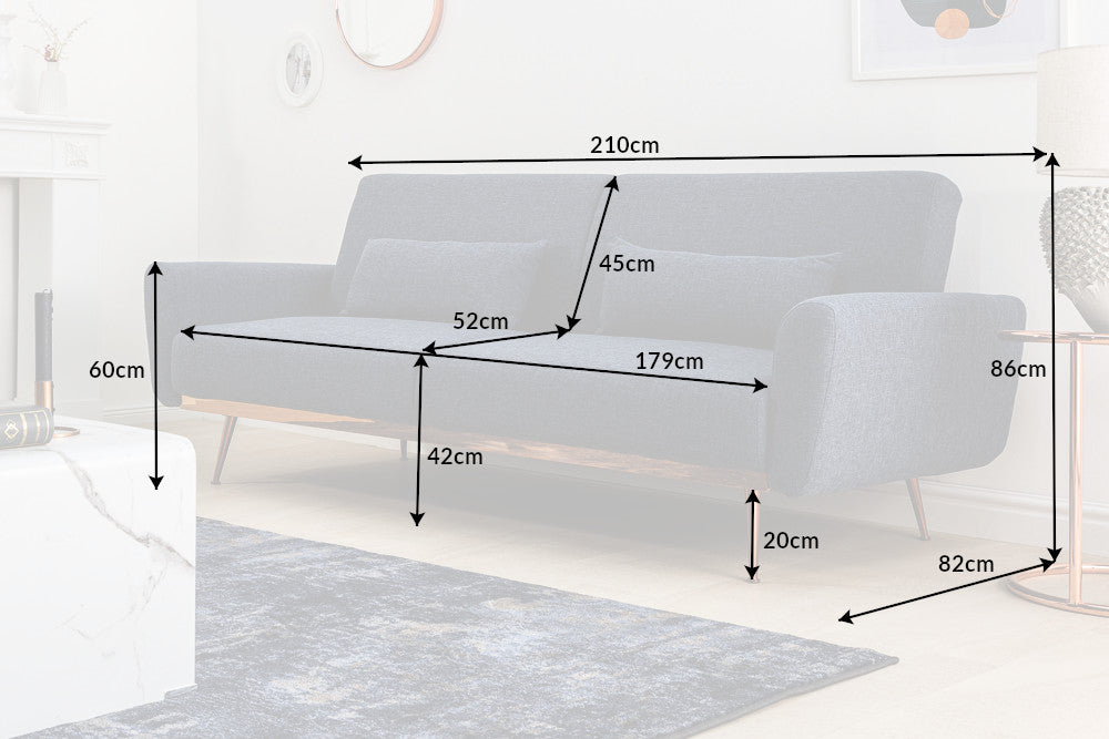 BELLEZZA Retro Schlafsofa 210cm altrosa 3-Sitzer Couch inkl. Kissen