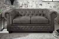 Chesterfield 2er Sofa 150cm antik grau mit Knopfheftung und Federkern