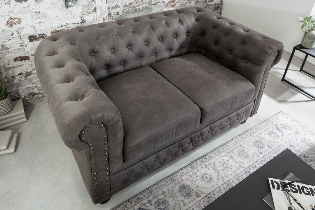 Chesterfield 2er Sofa 150cm Samt 2-Sitzer mit Knopfheftung und Federkern