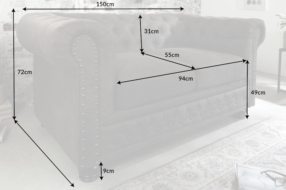 Chesterfield 2er Sofa 150cm Samt 2-Sitzer mit Knopfheftung und Federkern