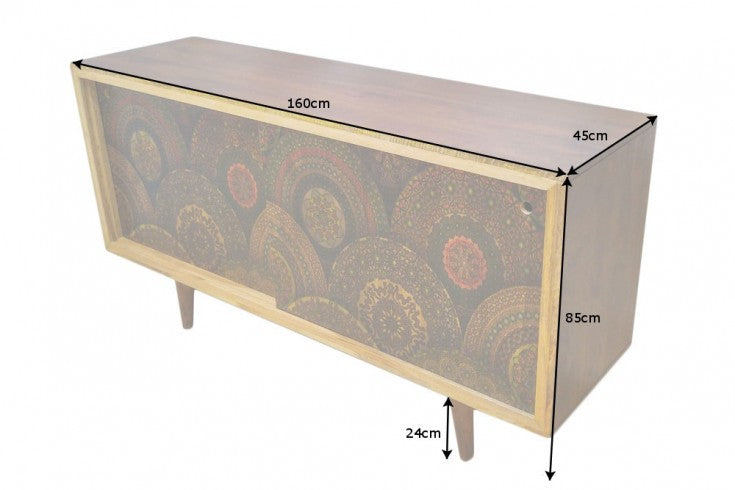 MANDALA Massives Sideboard 160cm Mangoholz bunt mit Schiebetüren