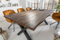 GENESIS VINTAGE solid dining table 200cm brown acacia wood black X-frame tree edge