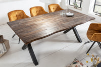 GENESIS VINTAGE solid wood dining table 160cm brown acacia black X-frame tree edge