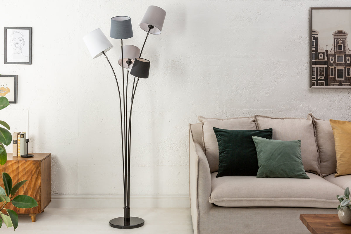 LEVELS design floor lamp 176cm black gray with 5 linen shades