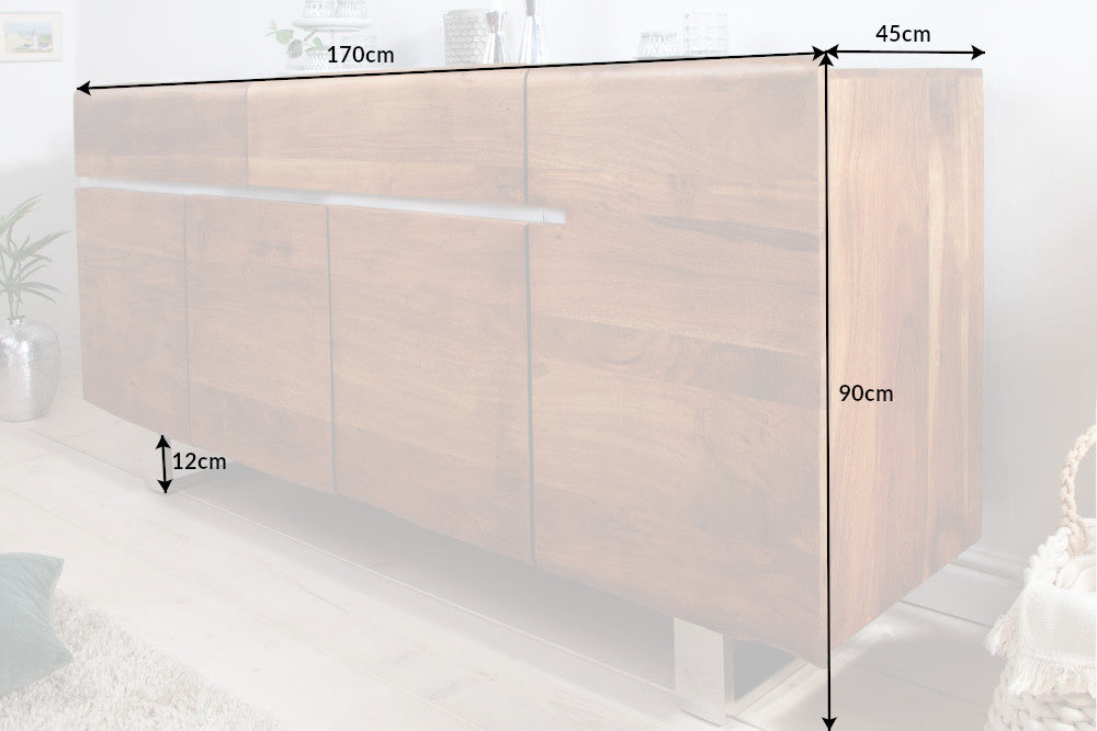 MAMMUT Massives Baumstamm Sideboard 170cm Akazie Kufengestell aus Edelstahl