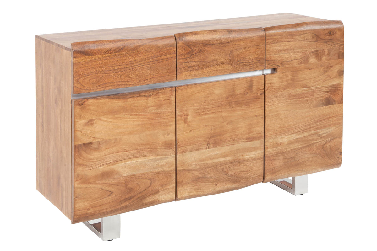 MAMMUT Massives Baumstamm Sideboard 135cm Akazie Edelstahl Kufengestell