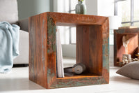 JAKARTA Solid side table 45cm colorful cube made of recycled wood shelf