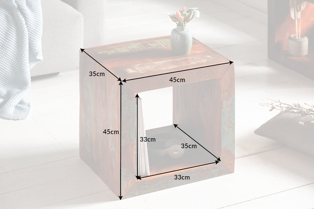 JAKARTA Massiver Beistelltisch 45cm bunt Cube aus recyceltem Holz Regal