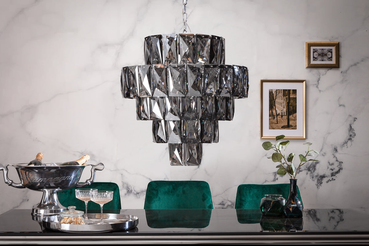 LEVELS IV design hanging lamp black gray white with 6 linen shades