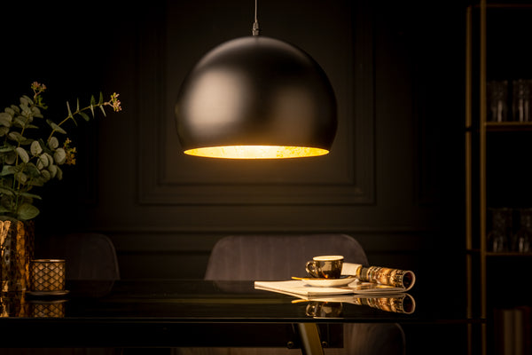 BLACK GOLDEN BALL Elegant hanging lamp 30cm black with gold leaf look