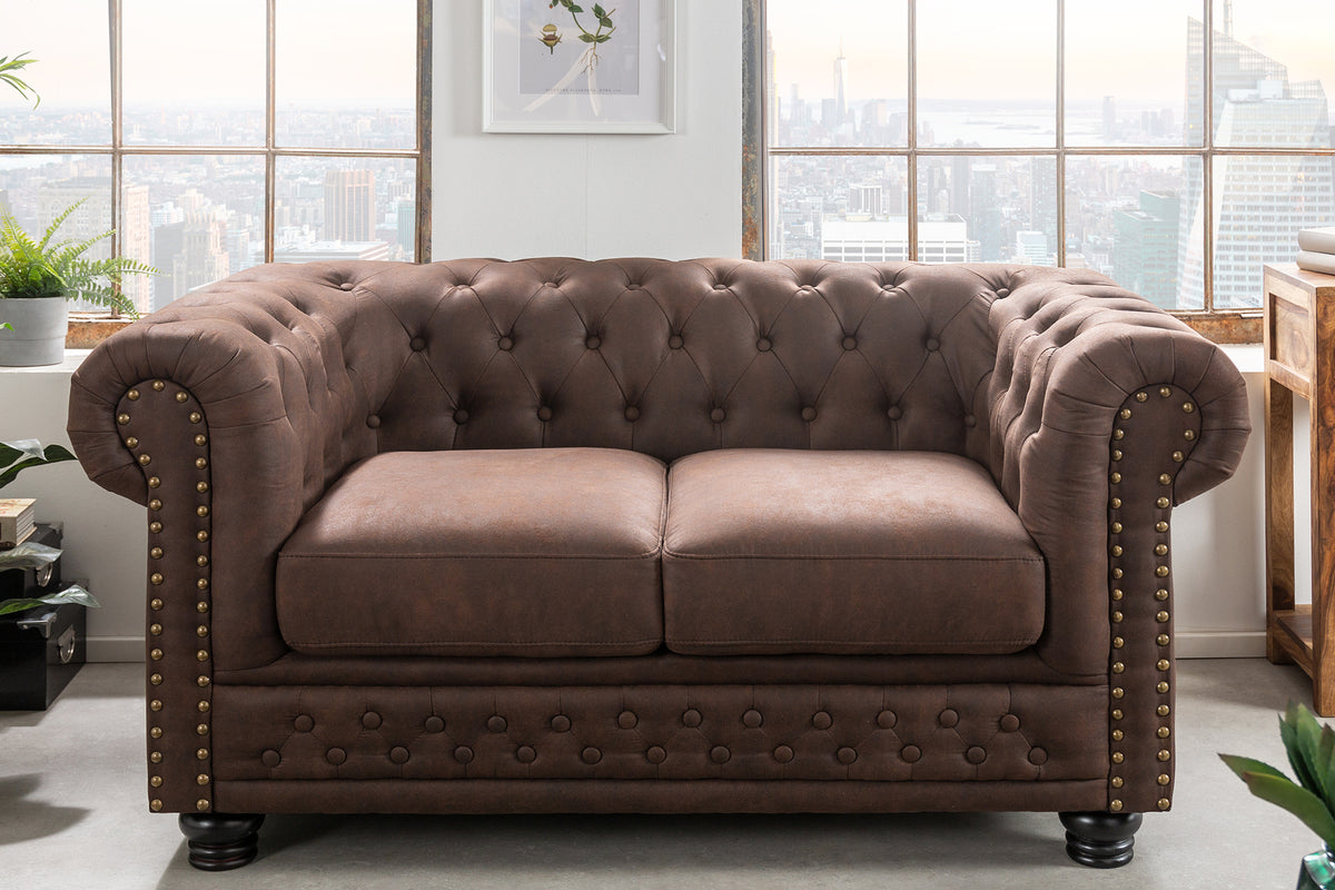 Chesterfield 2er Sofa 150cm Samt 2-Sitzer mit Knopfheftung und Federkern